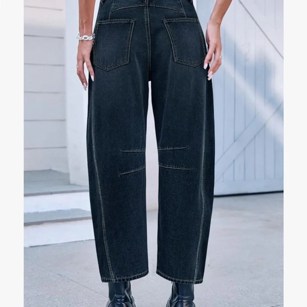 Greaidia mid-rise barrel jeans wide-leg cropped y2k jeans NWT 2 colors to choose - Picture 4 of 9